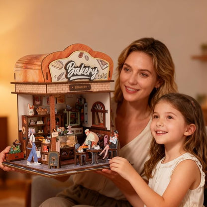 Book Nook Kit - DIY Miniature House Kit for Adults, Dollhouse Booknook Tiny House Bookshelf Decor 3D Wooden Puzzle Street Model, Ideal Gift for Book Lovers, Family, Friends (Bakery)