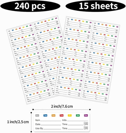 STARLIBOO Removable Multicolor Labels, Blank Stickers for Food Containers, 1x3 Inch, Waterproof, Easy Peel Off (240 Labels)
