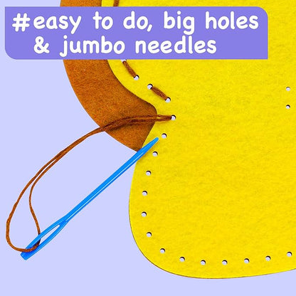EZCRA Easy Arts and Crafts for Kids - No Mess Sewing Kit for Kids - 4 Easy to Do Cute Animals Sewing Projects - Fun Felt Stickers - Tools with Instruction - Gifts for Boys and Girls Age 4,5,6,7,8