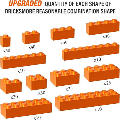 300 Piece Orange Bricks Bulk Assortment Pack, Orange Brick Accessories for Building with 12 Size, Compatible with Lego Parts and Pieces