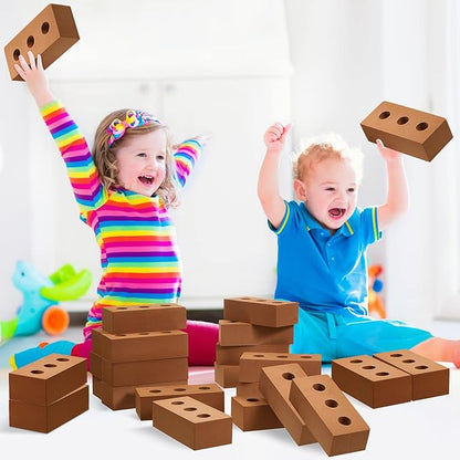 Deekin 20 Pcs Foam Brick Building Blocks for Kids Thick Blocks Foam Large Fake Brick Construction Toy for Stacking Construction, 8 x 4 x 2.4 in (Circle Holes)
