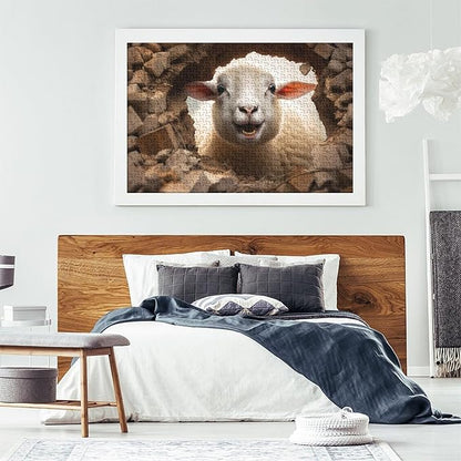 Sheep Thickened Wooden Jigsaw Puzzle for Adults Fun 500 Pieces 3D Animal Home Decoration Stress Relief Education Game Toy Intellectual Game Relaxation and Intelligence 500pcs (52x38cm)