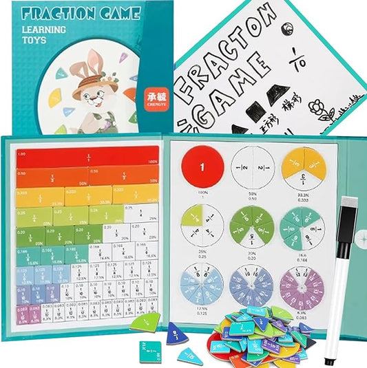 2026 New Magnetic Fraction Demonstration Book for Kids, 102 Pcs Magnetic Fraction Tiles & Fraction Circles, Educational Puzzle Math Fraction Manipulatives Disc Set for Early Math Skills (A)