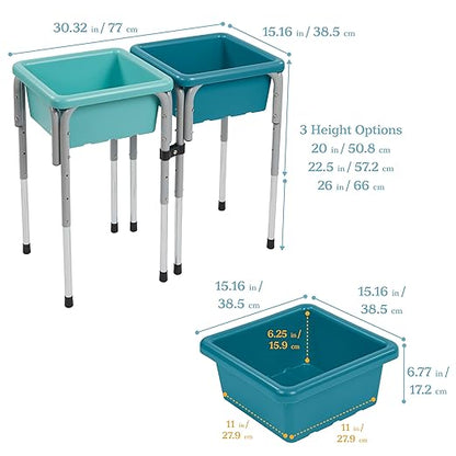 ECR4Kids 2-Station Sand and Water Adjustable Play Table, Sensory Bins, Seafoam/Turquoise