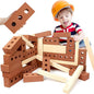 Deekin 25 Pcs Foam Brick Building Blocks and 12 Pcs Wooden Beam Foam Thick Cinder Blocks Large Fake Brick Builders Set for Construction and Stacking(Red)