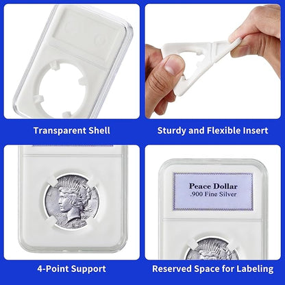 10-Pack Silver Dollar Coin Holder, 40mm Collection Coin Holder, Clear Acrylic Coin Slab Protectors and Display Case for Morgan, Peace, IKE Silver Coin, Four-Point Fixation Coin Capsules