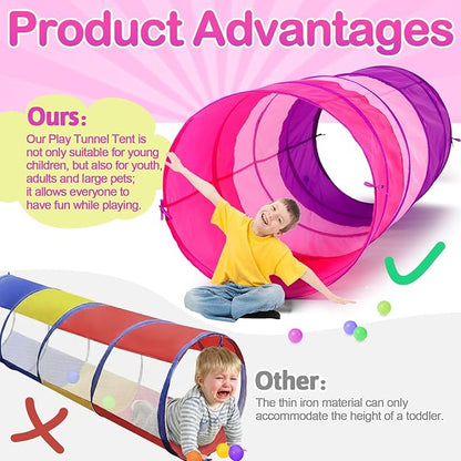 2 Pcs Giant 27.6 Inch Kids Play Tunnel and up Opening Colorful Pop up Crawl Tunnel Toy with Breathable Mesh Game Tent Toy Girl Boy Gift or Dog Cat Pet Tunnels