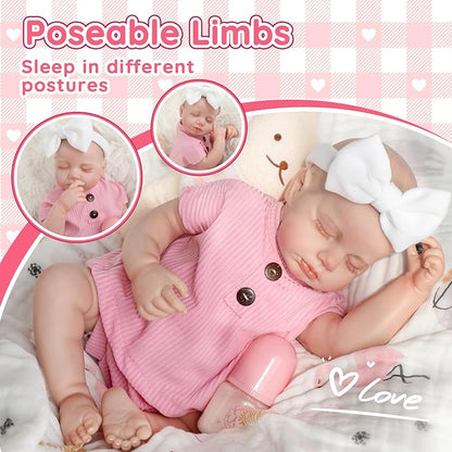 Jirachi Realistic Reborn Baby Dolls, 18 Inch Real Life Full Body Vinyl Sleeping Baby Girl, Newborn Lifelike Reborn Baby Dolls with Pink Clothing Set