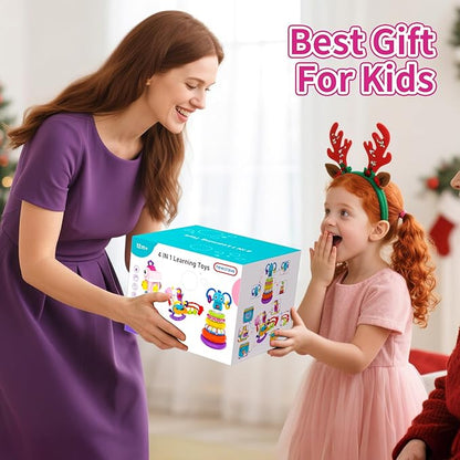 4 in 1 Baby Toys for 6 to 12 Months, Infant Sensory & Stacking for 1+ Year Old, Busy Cube Toys for Babies 12 -18 Months, Piano Xylophone Musical Travel Toys, Christmas Birthday Gifts for 1 - 2 - 3