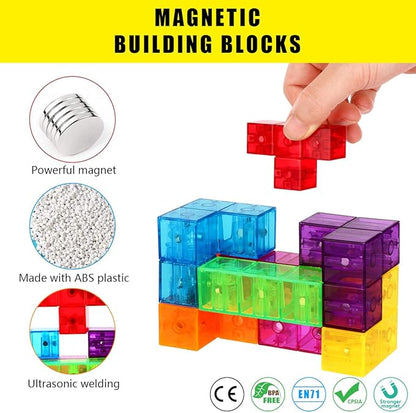 Magnetic Building Blocks Magic Magnetic 3D Puzzle Cubes, Set of 7 Multi Shapes Magnetic Blocks with 54 Guide Cards, Intelligence Developing and Stress Relief Fidget Toys