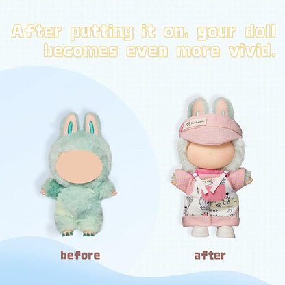 4-Piece Clothes for 17cm Doll, Cute Outfit Set with Hat, Sweater, Overalls, Shoes, Stylish Adorable Dolls Accessories for Display & Dress-Up (No Doll)