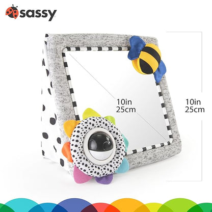 Sassy Tummy Time See Me Floor Mirror for Ages 0+ Months (80928) & Stacks of Circles Stacking Ring STEM Learning Toy, Age 6+ Months, Multi, 9 Piece Set