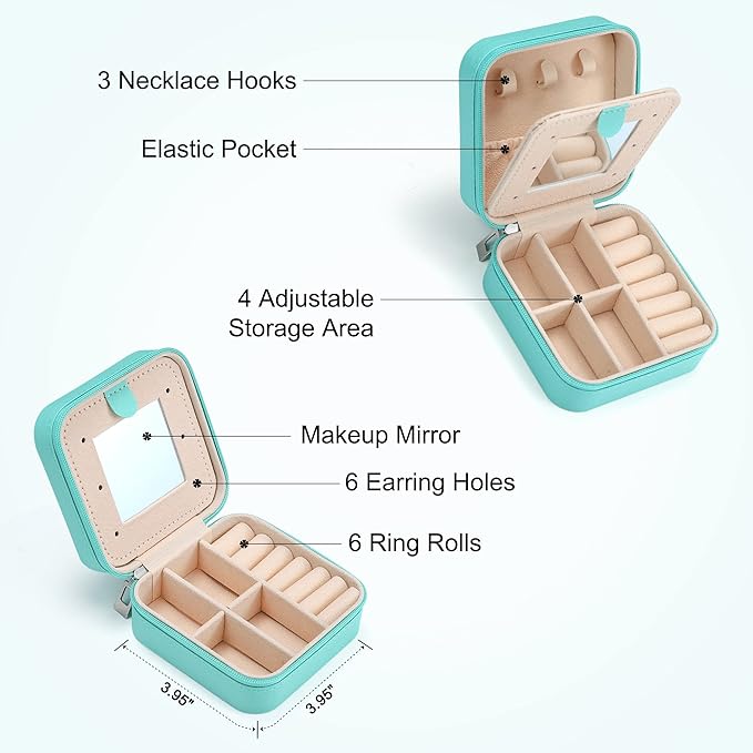 Parima Travel Essentials for Women Jewelry Box, Travel Accessories for Teen Girls Trendy Stuff | Necklace Organizer Earrings Organizer Ring Organizer - Letter M, Aqua Blue
