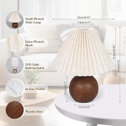 Small Pleated Table Lamp, Bedside Nightstand Lamp with Off White Lampshade, Morden Mini Lamp for Bedroom Home Office Decor, E27 Bulb Included