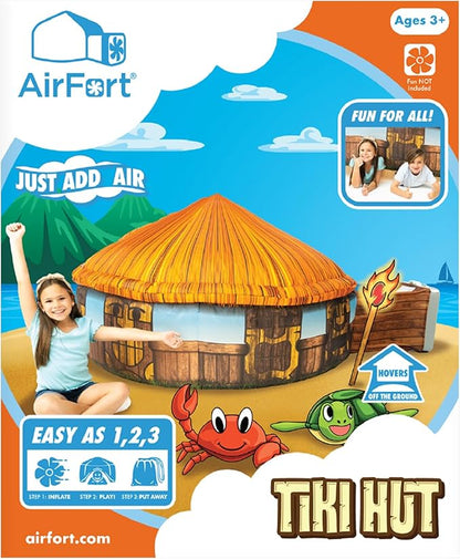 The Original Patented AirFort - Build A Fort in 30 Seconds, Inflatable Fort for Kids, Play Tent for 3-14 Years, A Playhouse Where Imagination Runs Wild, Fan not Included (Tiki Hut)