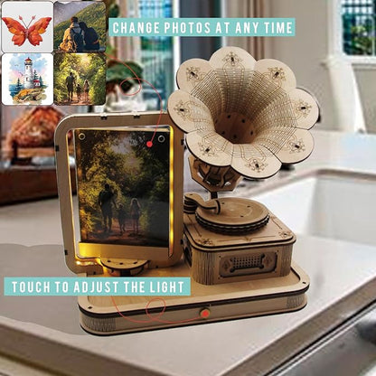 CUBERIE 3D Puzzles for Adults, Gramophone Wooden Model kit Music Box Gifts for Woman Man, Assembly Three-D Wood Puzzle Decor with Acrylic Picture Frame, Toys for Ages 14 and up