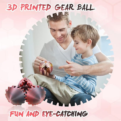 Gear Ball-3D Printed Gear Sphere,3D Printed Spin Ball Cube Fidget Toy,The Steampunk Whirling Wonder Fidget Ball Toy (Black Red)