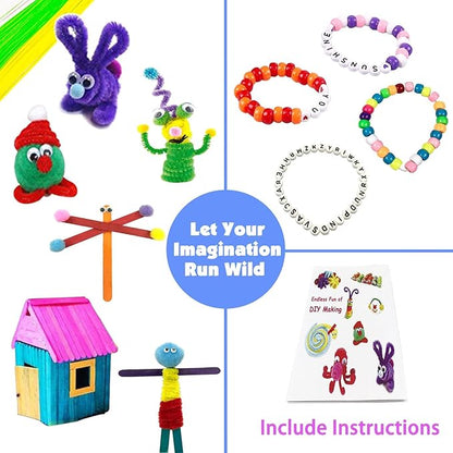 VLUSSO Arts and Crafts Supplies for Kids DIY Craft Kits Art Supplies Materials Kids Crafts Set with Pipe Cleaners Craft Box Preschool Homeschool Toys Gift for Boys and Girls Age 4 5 6 7 8