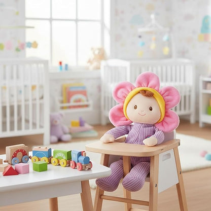 June Garden My First Doll Florie Blossom – 10" Soft Plush Doll – Baby Safe Infant Cuddle Toy – Newborn Purple Corduroy – 0+ Months