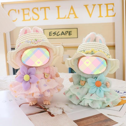 Clothes for Dolls Accessories (No Doll), Kawaii Hat Skirt Outfit Set 3 Pieces for 15cm 17cm Dolls Suit, Stylish Flower Doll Hat Clothing Set Replacement Pink