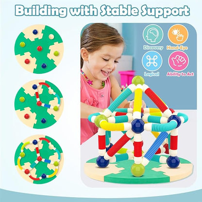 nicknack 2 in 1 Magnetic Blocks Building Toys for Kids, Toddler Boy Toys 3 4 5 Years Old, Preschool STEM Educational Montessori Toys - Magnet Pop Tubes & Balls - Birthday Gift for Boys Girls Age 3-5