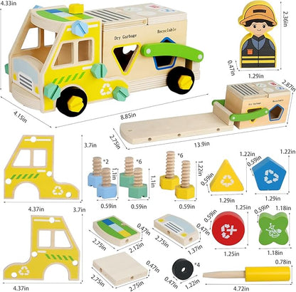 Wooden Recycling Truck Toy Take-Apart Garbage Sorting Truck