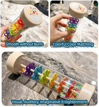 Wooden Rain Stick Montessori Toys for Babies 6-12 Months, Rain Sticks for Kids, Baby Rattle Sensory Developmental Musical Toy with Calming Rain Sounds, Toddler Educational Gift for 1 Year Old - 7.7"