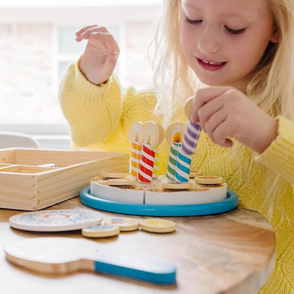 Melissa & Doug Birthday Party Cake - Wooden Play Food with Mix-n-Match Toppings and 7 Candles