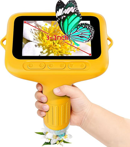 Digital Microscope for Kids, 3" Screen 1000X Handheld Microscope HD Pocket Portable Microscopes Camera, Science Edu Fun Birthday Gifts Toys for Ages 4-12 Children Students Boys Girls -Yellow