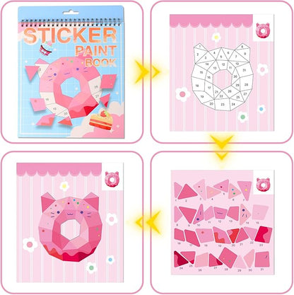 Reusable Sticker Book for Kids Ages 4-8 Princess Stickers and Dessert Stickers Paint by Sticker Kids Boys and Girls Birthday Gifts Party Favor, Travel Activity Book Set for Learning, 2 Pack