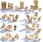 LOVEINUSA DIY Wooden Dollhouse Furniture Set, 3D Puzzle Miniature Room Accessories, Natural Wood