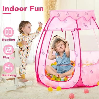 Baby Ball Pit for Toddler: with Star Lights - Pop Up Princess Play Tent for Kids - Indoor Outdoor Baby Girl Toys Birthday Gifts - NO Balls (Dreamy Pink Tent)