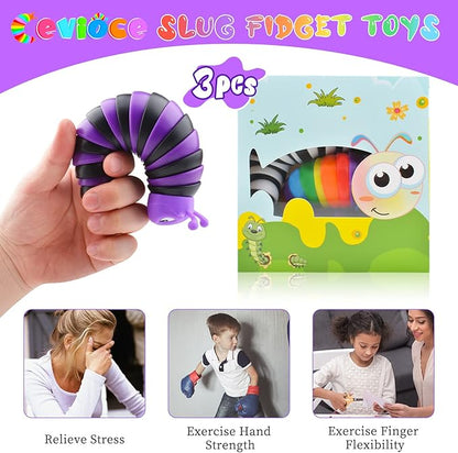 Cevioce Fidget Slug Toy, Sensory Slug Fidget Toys for Kids & Adults, 3 PCS Autism Sensory Toys for Autistic Children Toddlers, Toddler Toys - 3 4 5 6 7 8+ Year Old Girl Boy Birthday Gifts A