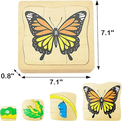 Montessori Wooden Puzzles for Kids Ages 4-8, 4 Layer Life Cycle of Butterfly Jigsaw Puzzle for Toddlers, Children Preschool Learning Educational Puzzles Spring Toys Gift for Boys and Girls (Butterfly)