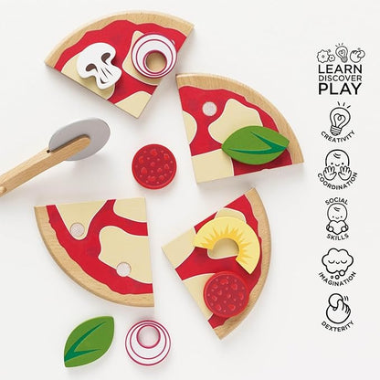 Le Toy Van - Childrens Wood Pretend Play Food | Wooden Honeybake Pizza Pretend Food Toy Playset | Toy Kitchen Accessories Play Food Role Play Toy (TV279)