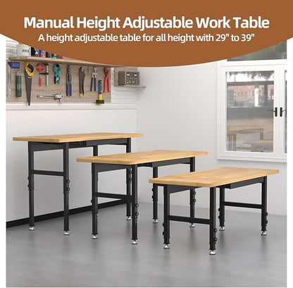 48" Adjustable Workbench, Work Bench Table with Power Outlet, Metal Tool Bench Work Bench for Garage, Large Load Capacity Garage Workbench for Workshop,Office,Home
