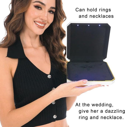 HSLFUAI Necklace Box with Led Light,Jewelry Box for Necklace,Jewelry Gift Box for Wedding, Birthday, Valentine' Day, Mother'S Day, Christmas,Black Velvet Interior Necklace Box(Blue)