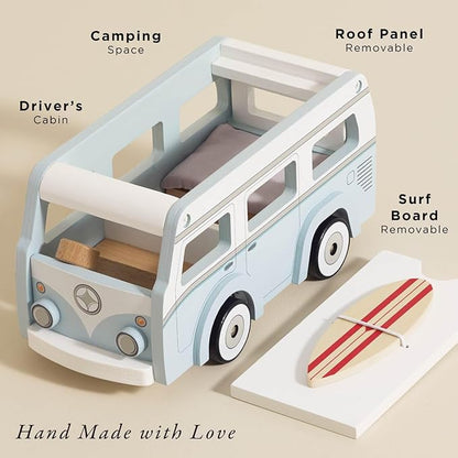 Le Toy Van - Wooden Holiday Campervan with Detachable Surfboard | Suitable for 3 Year Old +