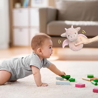 Baby Dragon Soft Rattle Toy, Plush Dinosaur Infant Shaker Rattle Easy-Grasp Stuffed Animal Toy, Gifts for Newborns Babies Toddlers Boys Girls, Pink, 6 Inches