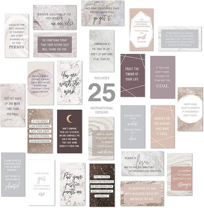Marble Quartz Daily Gratitude Cards / 50 Motivational Kindness Cards / 25 Inspirational Quote Card Designs / 2” x 3.5” Uplifting Flat Business Card Pack