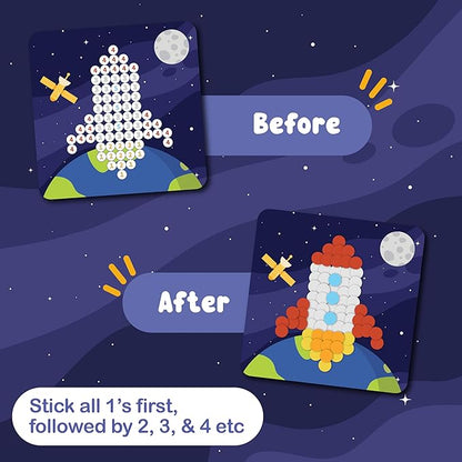 BINCA Dotties Dot Art Activity Kit - Space, 1500+ Stickers, Mess-Free Activities, DIY Dot Sticker Art for Toddlers, Kids Travel Activities, Craft Kits & Gifts for Boys & Girls Ages 4,5,6,7