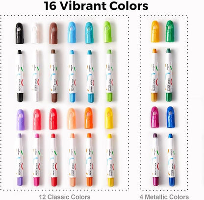 Tempera Paint Sticks, 16 Colors Jumbo Paint Sticks for Kids, Washable Quick Drying, Non-Toxic, Toddler Art Supplies for Paper Stone Wood Canvas, Easter Gifts for Kids