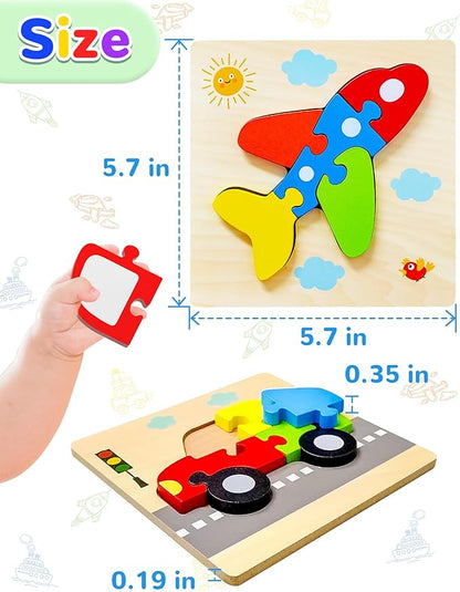 Yetonamr Wooden Toddler Puzzles Gifts Toys for Boys Girls, 8 Vehicle Shape Montessori Toy Educational Blocks Kids Toys Gift Baby Learning Toy