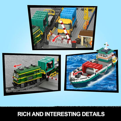 HOGOKIDS City Wharf Building Set with Crane - Includes Ship Train Truck, 4 Containers with Cargo Harbor Building Blocks | Large Construction Toy for for Adults Teens Kids Girls Boys 6-14+（1373PCS）