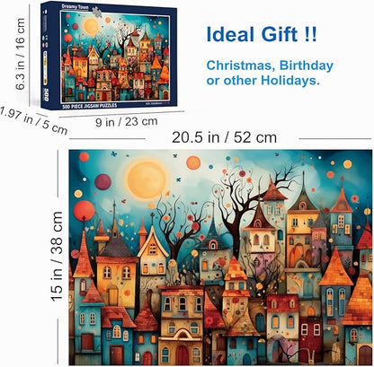 500 Piece Puzzles for Adults Dreamy Towns 20.5 x 15 Inch 500 Piece Jigsaw Puzzles for Kids Adults Puzzles 500 Pieces for Adults Holiday Educational Challenge Toy