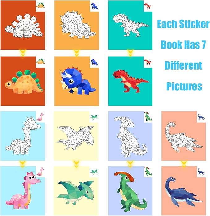 2 Pack Sticker Book Crafts for Kids Ages 4-8 Sticker Paint Books Boys and Girls Birthday Gifts Party Favor, Travel Activity Book Set for Learning (Dinosaur+Horse)