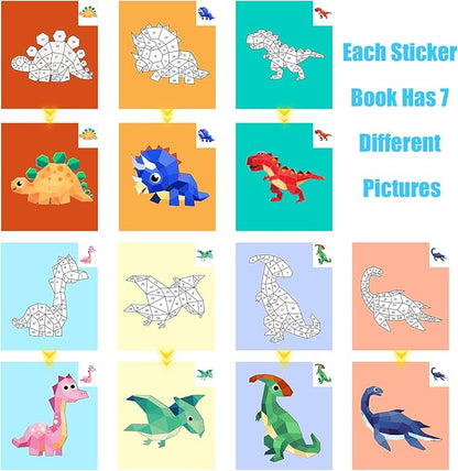 2 Pack Sticker Book Crafts for Kids Ages 4-8 Sticker Paint Books Boys and Girls Birthday Gifts Party Favor, Travel Activity Book Set for Learning (Dinosaur+Horse)