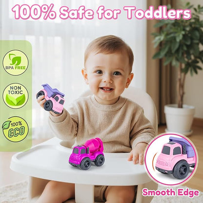 Dump Truck Toys for 3 Year Old Boys, BPA Free, Phthalates Free, PVC, Dump Truck, Mixer Cement, Easter Christmas Birthday Gifts for 2 3 4 Year Boy Girl. Dishwasher Safe,Recycled Plastic (Pink)