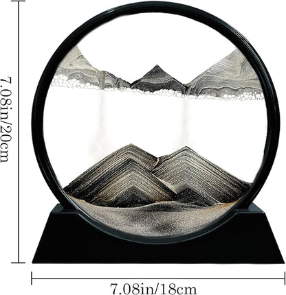 Aoderun Moving Sand Art Picture Round Glass 3D Deep Sea Sandscape in Motion Display Flowing Sand Frame Relaxing Desktop Home Office Work Decor (7", New Black)