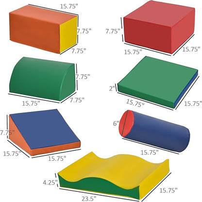 Soozier 7 Piece PU Leather Soft Play Climbing for Toddlers, Baby Colorful Soft Play Gym Toys Indoor, Modular Crawling & Climbing Play Set for 1-3 Years Multi-Color
